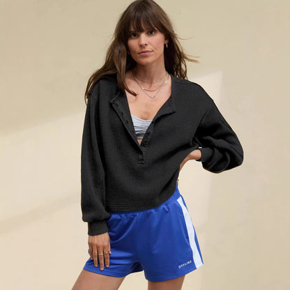 Womens Loose V-Neck Long-Sleeve Sweatshirt