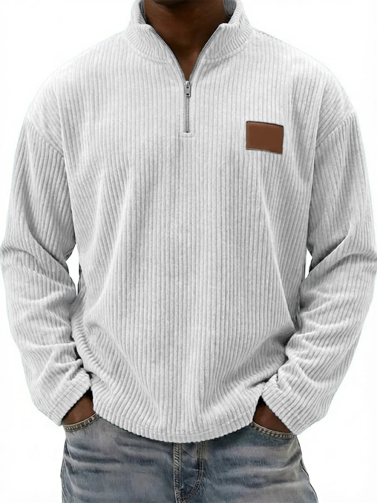 Mens Retro Corduroy Fashion Embroidered Pullover With A Stand-up Collar