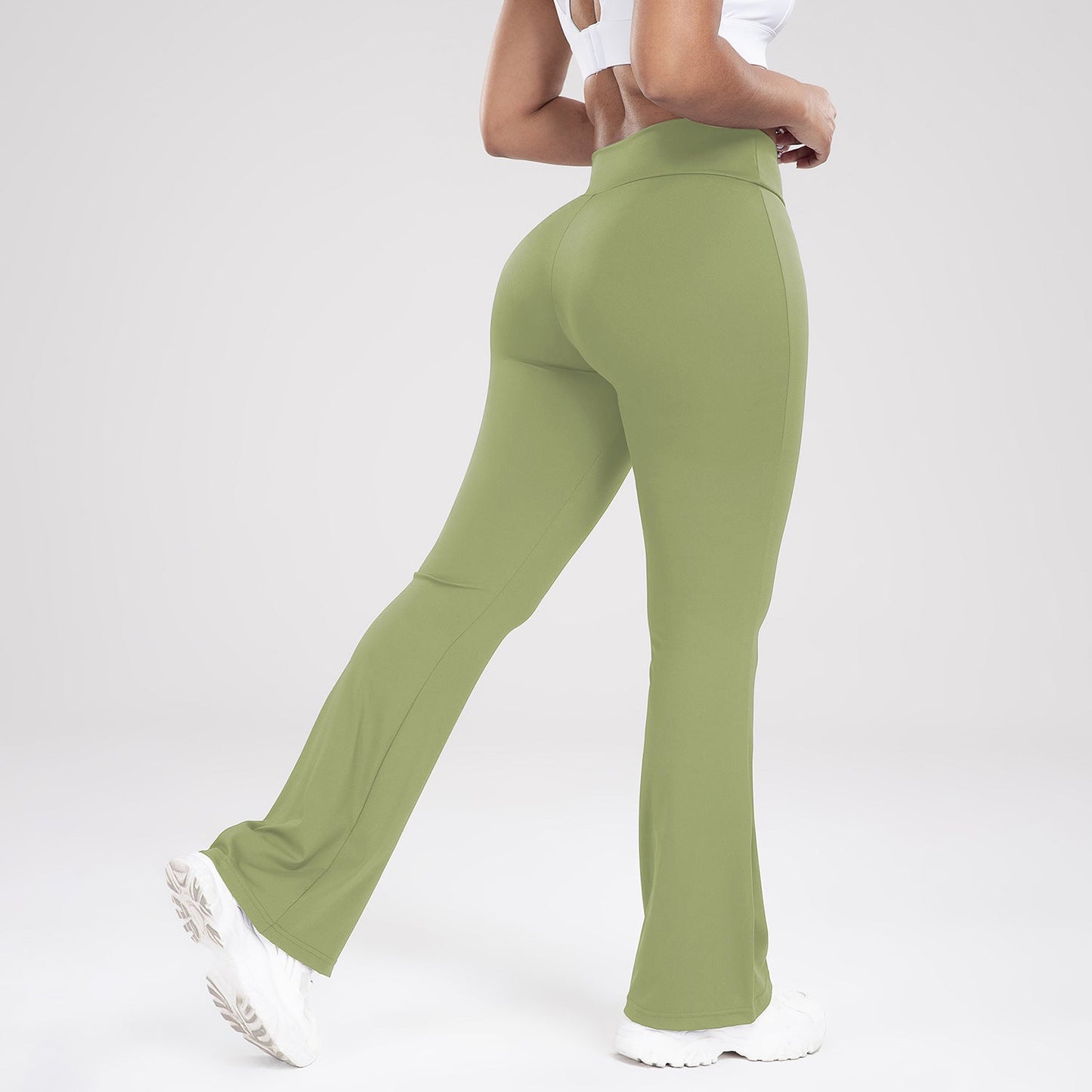 Women Crisscross Waist Flared Yoga Pants Slim Fit Outdoor Sports Casual Bell Bottom Active Trousers