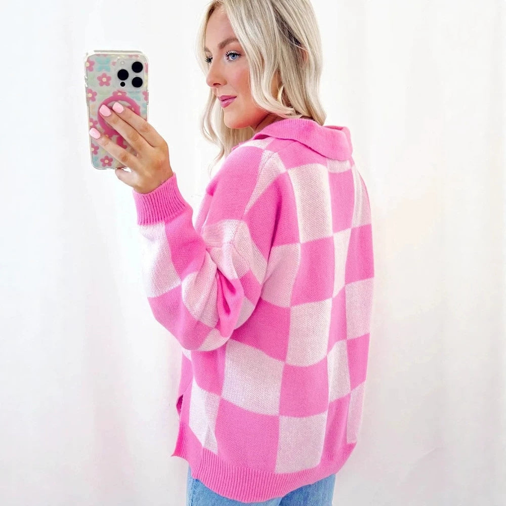 Womens Versatile Loose-fitting Half-button Sweater
