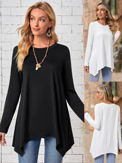 Solid Color Long Sleeve Irregular Fashion Round Neck Top Women's Clothing