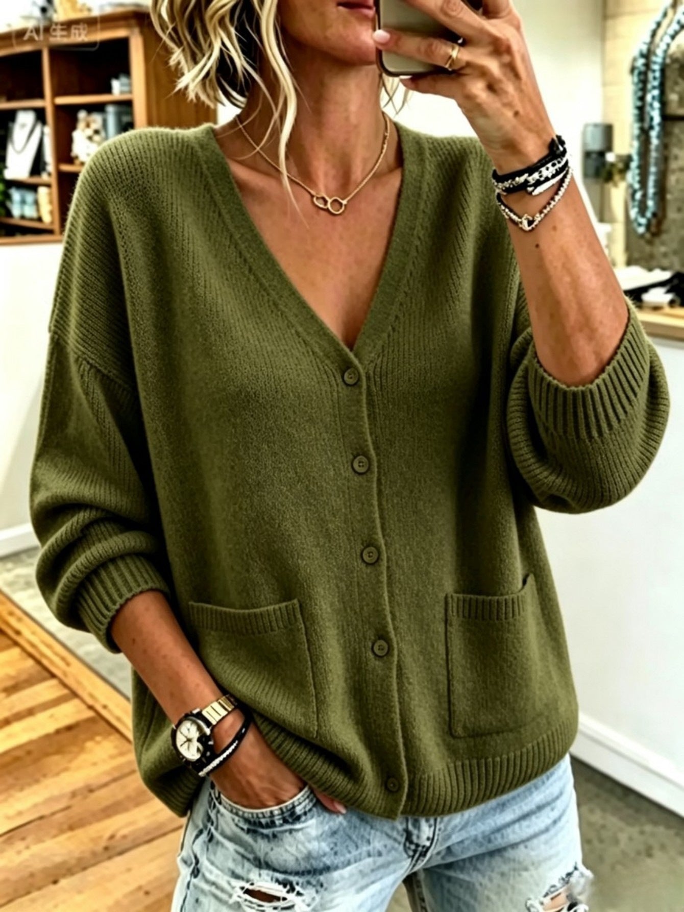 Solid-color Drop-shoulder Long-sleeve Soft Sweater