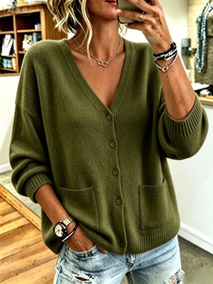 Solid-color Drop-shoulder Long-sleeve Soft Sweater