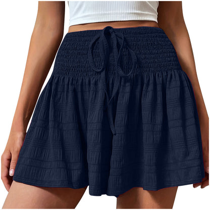 2026 European Style Women S Stretch Waist Short Skirt Casual Pants Summer Fashion Solid Color Drawstring Sports Shorts