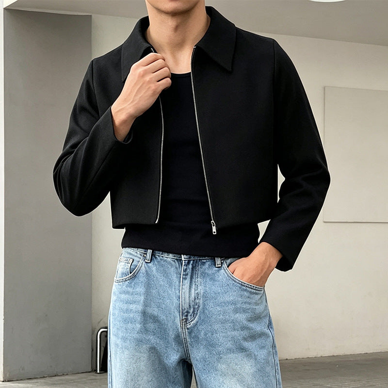 Mens Lapel Jacket With A Two-way Zipper Outerwear