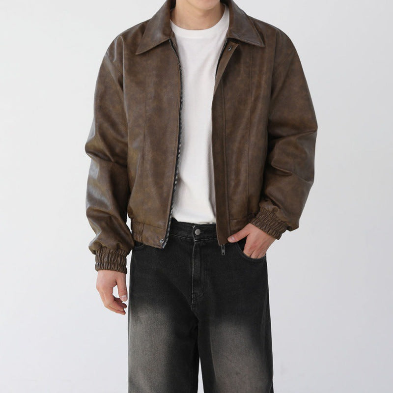 Men's Short Motorcycle Leather Jacket