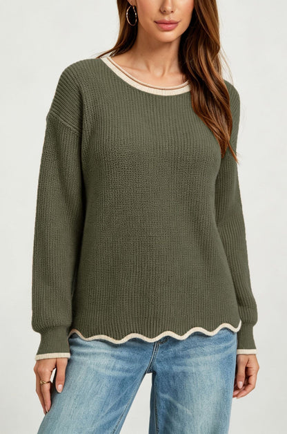 Womens Round-neck Loose-fit Versatile Knit Sweater