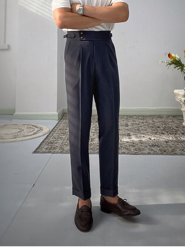 High-waisted White Retro Straight-leg Casual Pants