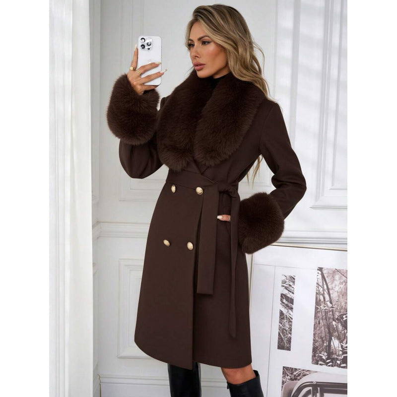 Elegant Double-breasted Trench Coat With A Tie Belt