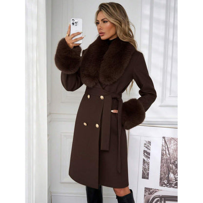 Elegant Double-breasted Trench Coat With A Tie Belt