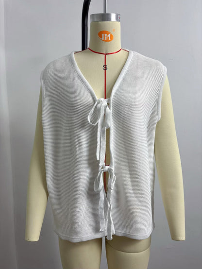 Beach Leisure Front Lace Up Women's Knitted Top Sweater Vest