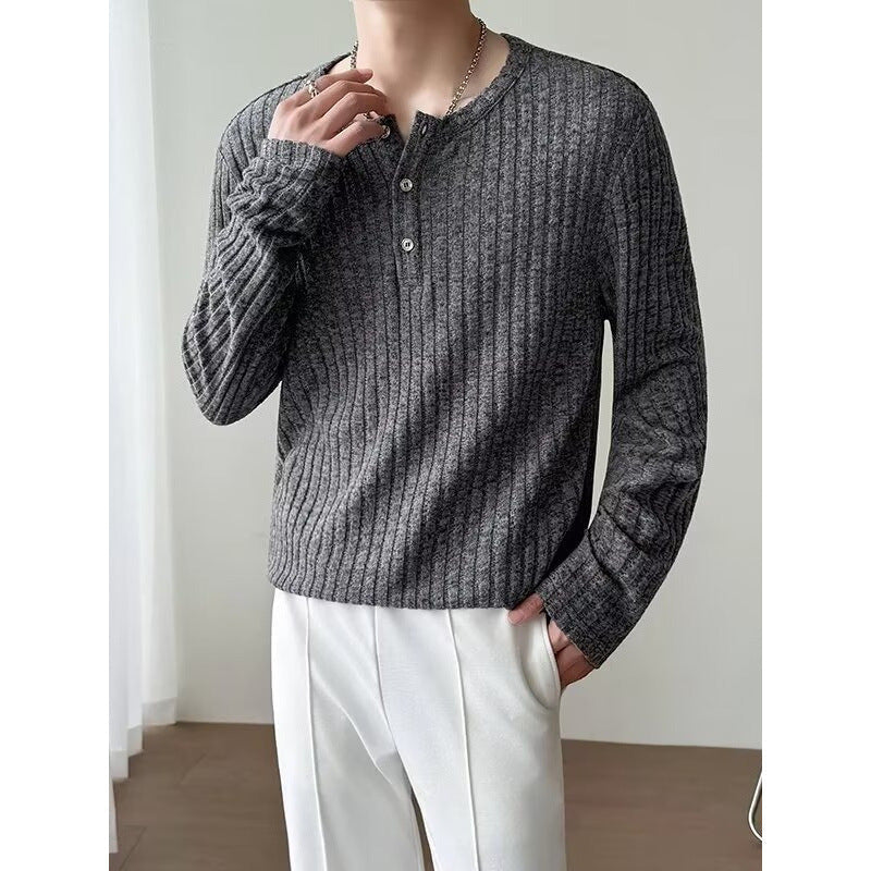 Mens Long-Sleeve T-Shirt Loose-Fit Striped All-Match Top