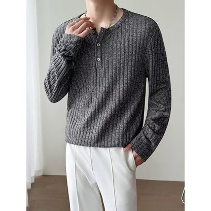Mens Long-Sleeve T-Shirt Loose-Fit Striped All-Match Top