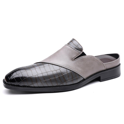 Mens Pointed-toe Leather Half-slippers Without A Heel For Outdoor Wear