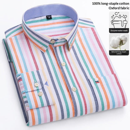 Mens Long-sleeve Oxford-cotton Shirt For Young And Middle-aged Men
