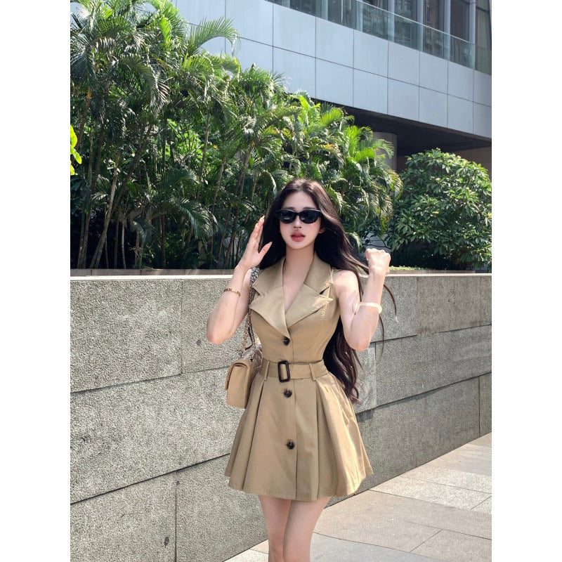 Khaki Dress-style Coat Belted Trench Coat