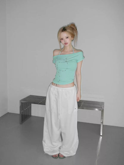 Women's One-word Off-shoulder Short-sleeved T-shirt