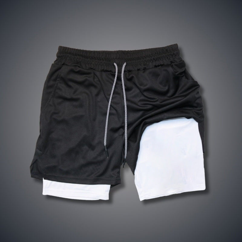 Mens Double-Layer Breathable Casual Shorts With A False Two-Piece Design