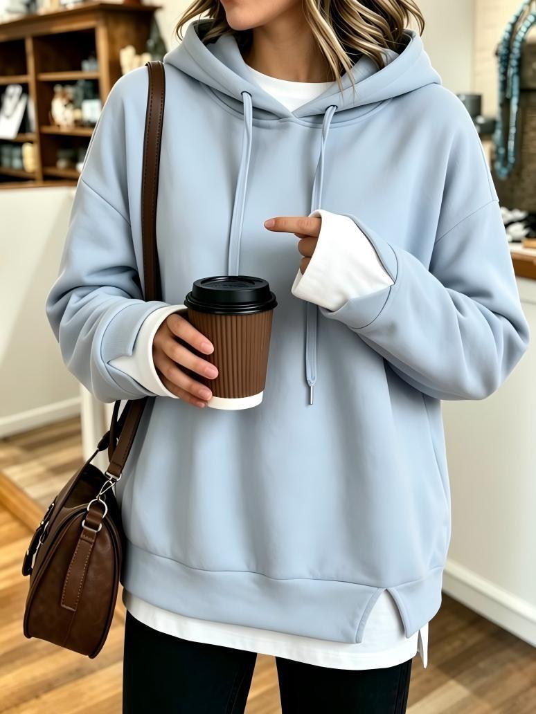 New Fallwinter Womens Faux Two-piece Hooded Sweatshirt