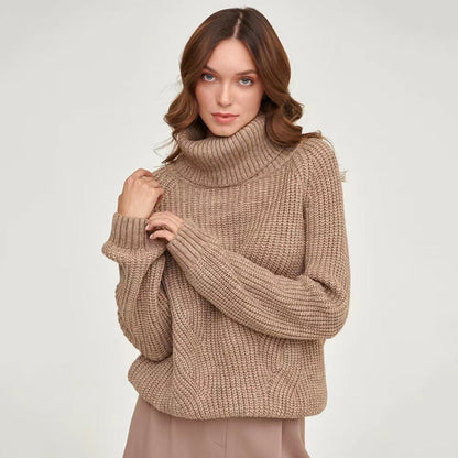 Women's Turtleneck Sweater Knitted Loose New Turtleneck Thickened Autumn And Winter Sweater Turtleneck Solid Color Casual Mid-length Sweater
