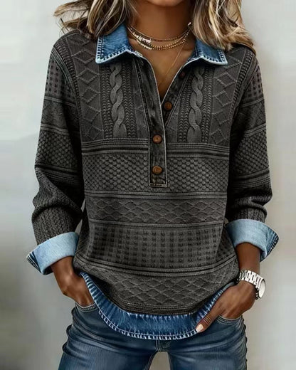 2026 Autumn And Winter Amazon Export New Models In Stock European And American Casual Long-Sleeved Tops Denim Polo Shirts For Women