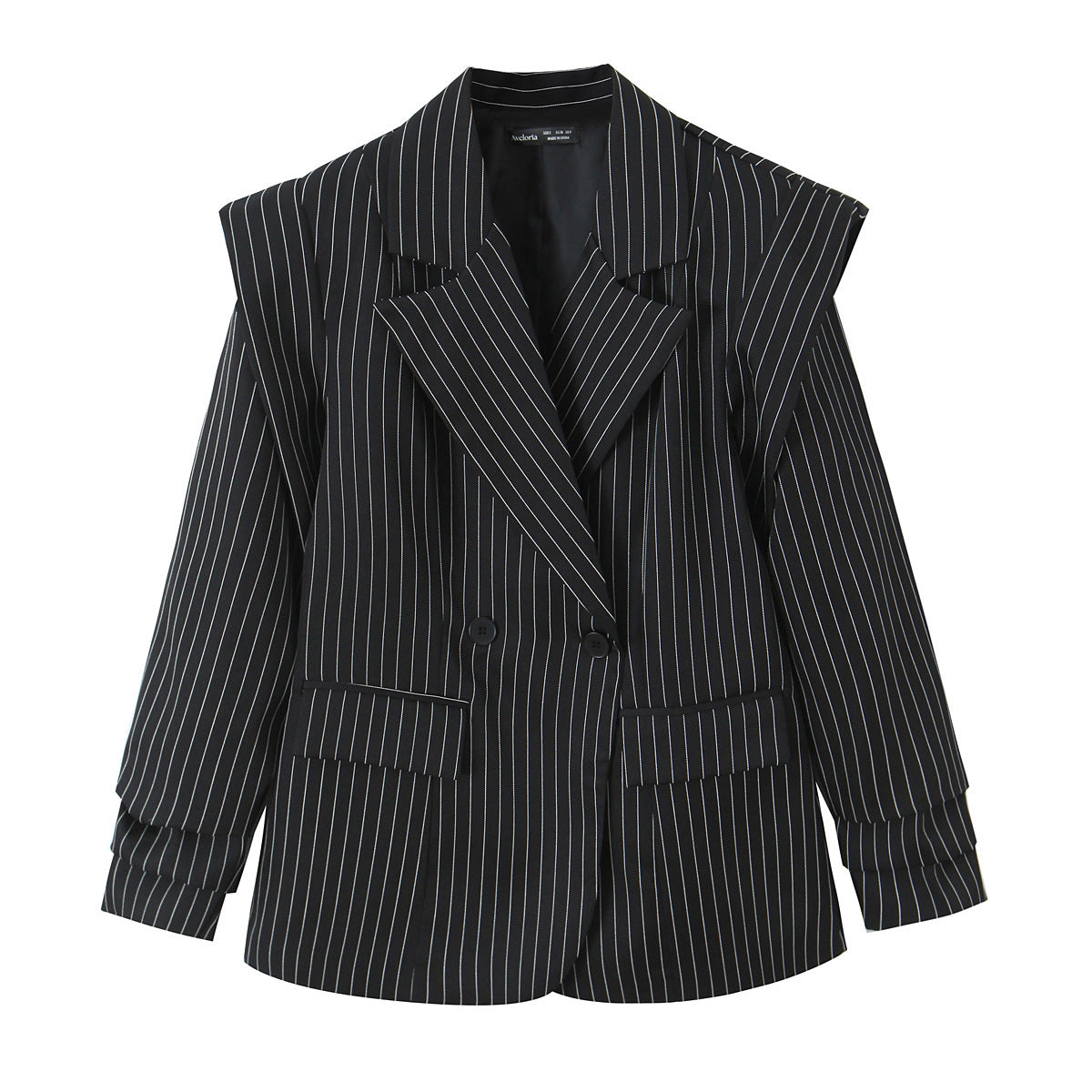 Striped Wide-shoulder Blazer For Women