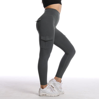 Multi-Pocket Sports Brushed Naked-Feel Yoga Slimming Tight Leggings For Women With High Waist And Fitness Sweat-Wicking Multi-Pocket Design