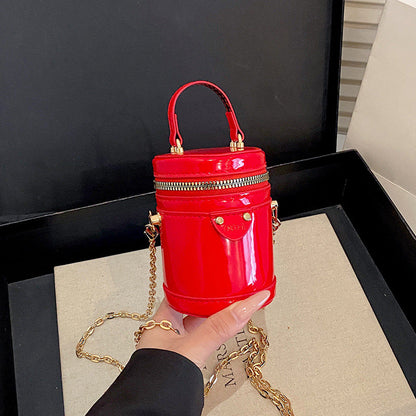 Leather Fashion Candy Color Cylindrical Bucket Bag