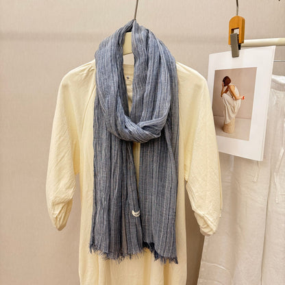 Striped Pleated Cotton-Linen Scarf