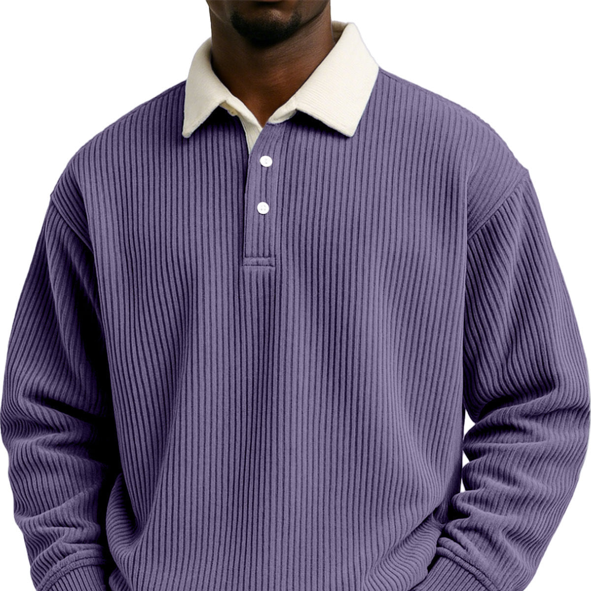 Mens Retro Color-block Corduroy Striped Casual Long-sleeve Shirt