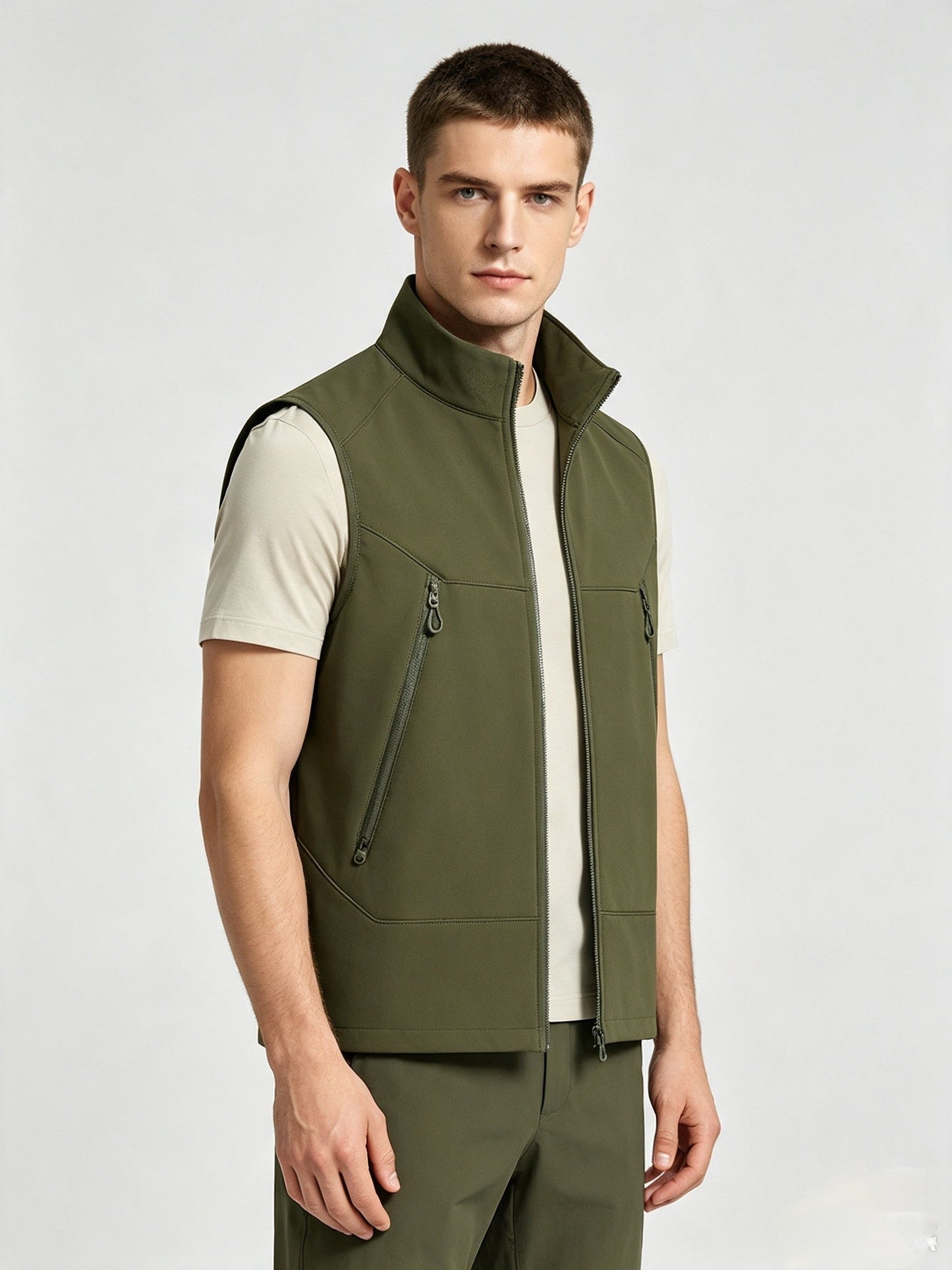 Couple Stand Collar Outdoor Vest Thin Fleece Lined Warm Sleeveless Waistcoat Wind Resistant Waterproof Functional Sports Gilet Zipper Pockets Casual Outerwear For Autumn Winter
