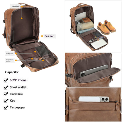 Leather Backpack, Travel Bag, Leather Top Layer, Cowhide Oil Wax Leather, Outdoor Hiking And Mountaineering Bag, Large Capacity Backpack
