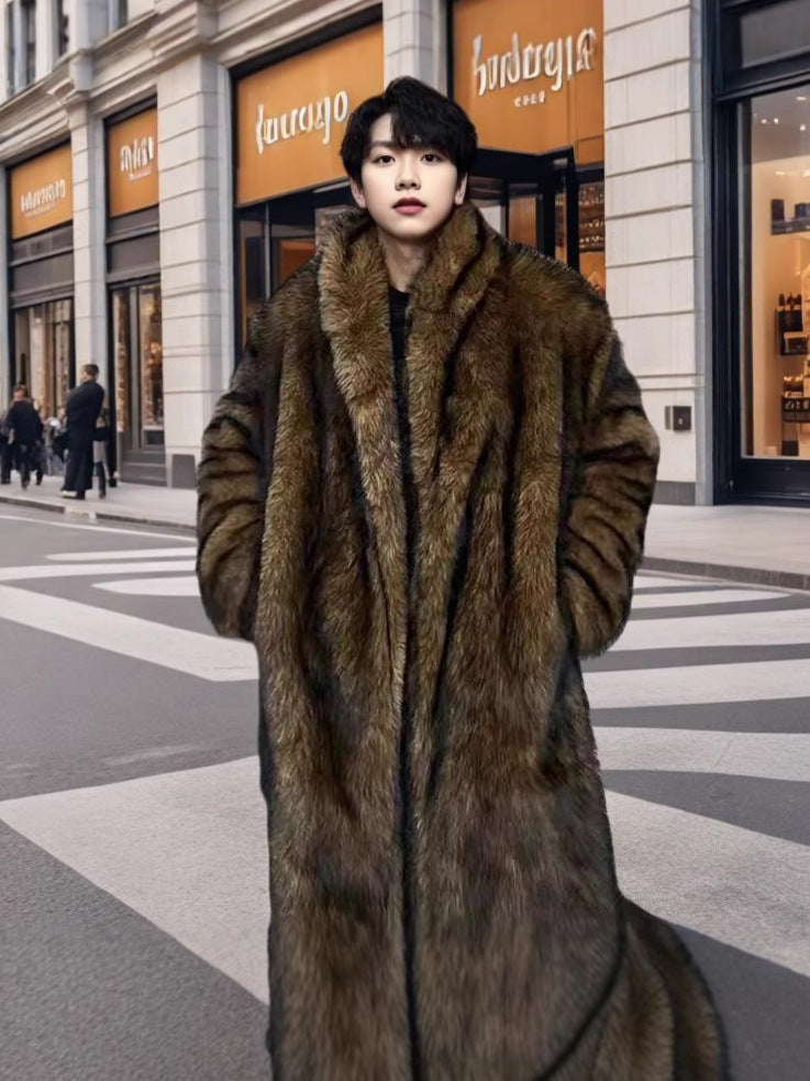 Mens Fur Coat Windproof And Warm Trench Coat