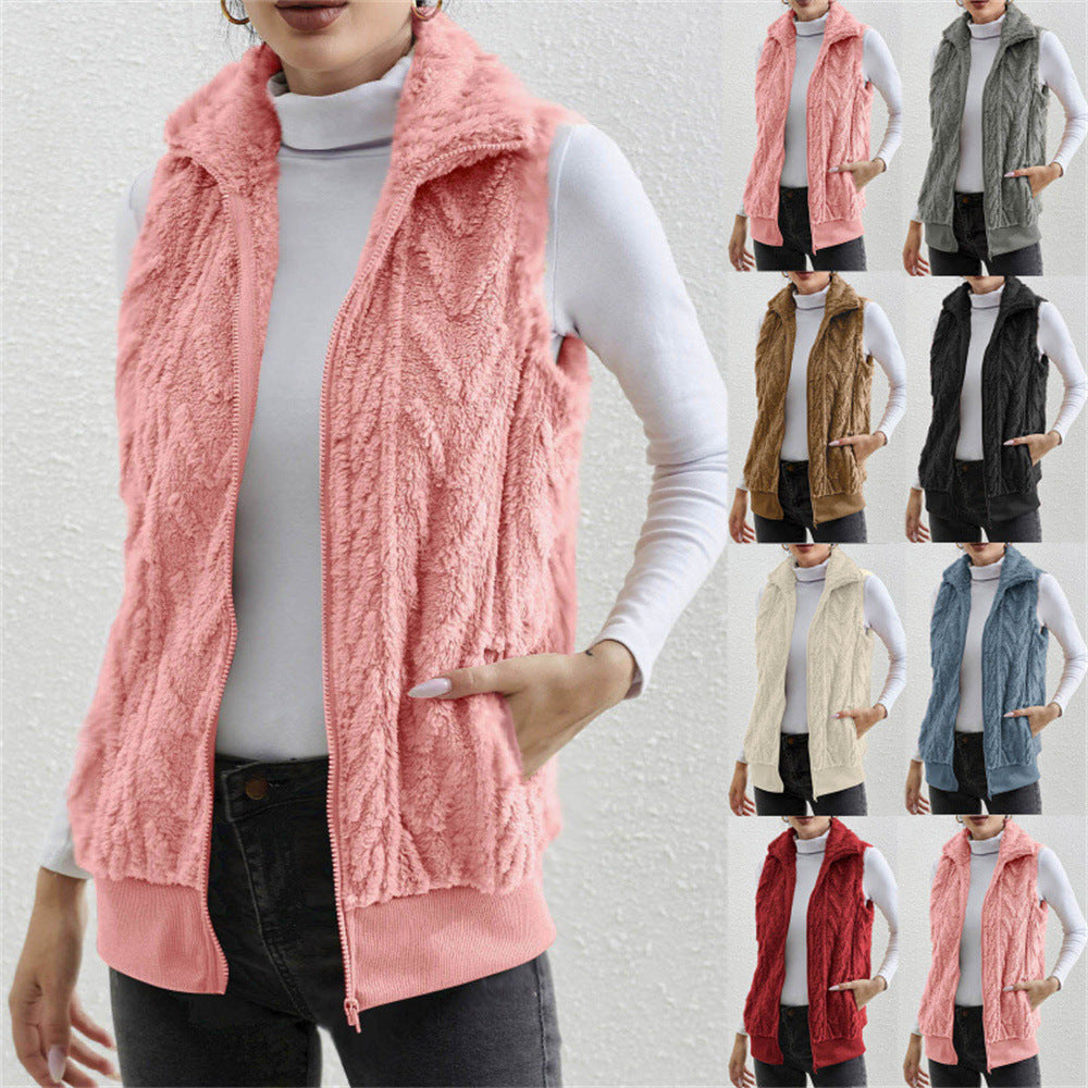 Thickened Jacquard Double-Faced Fleece Sleeveless Vest For Women
