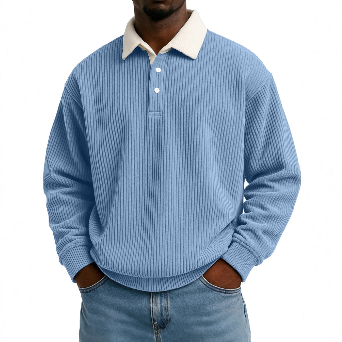 Mens Retro Color-block Corduroy Striped Casual Long-sleeve Shirt