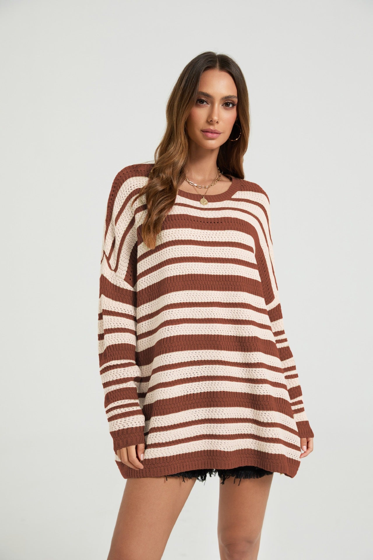 Womens Casual Loose-fitting Top Patchwork Stripes
