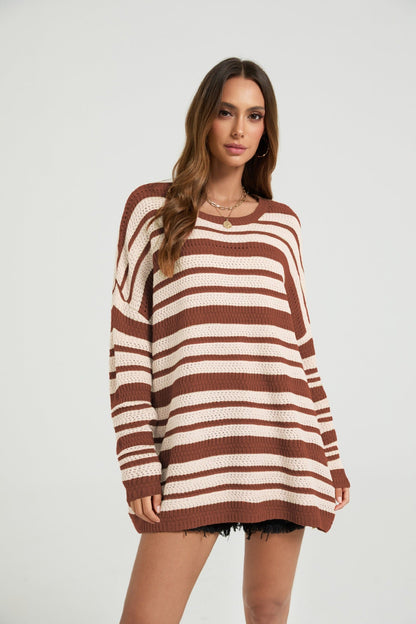 Womens Casual Loose-fitting Top Patchwork Stripes