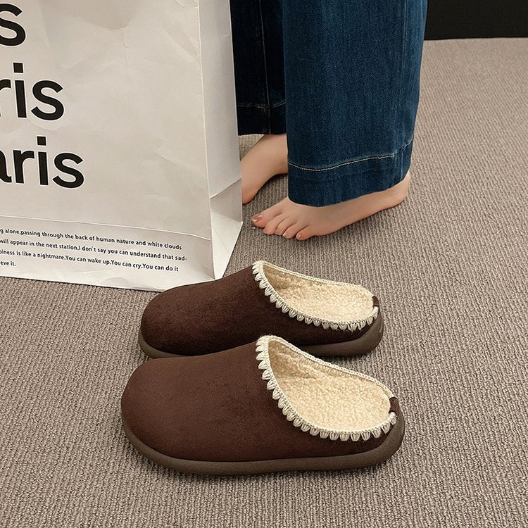 Retro Home Baotou Slippers Simple Lace Thick Bottom Half Dragging
