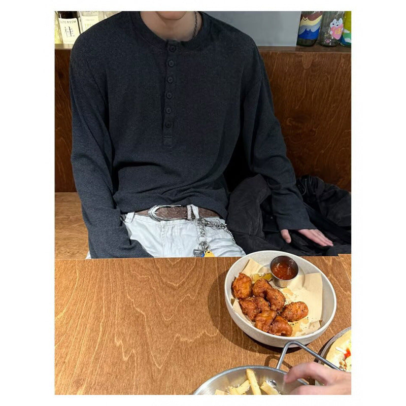 American Style Vintage Long Sleeve Mens Loose-fit Casual All Matching Top