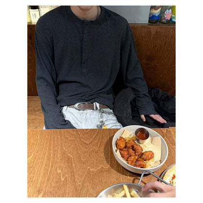 American Style Vintage Long Sleeve Mens Loose-fit Casual All Matching Top