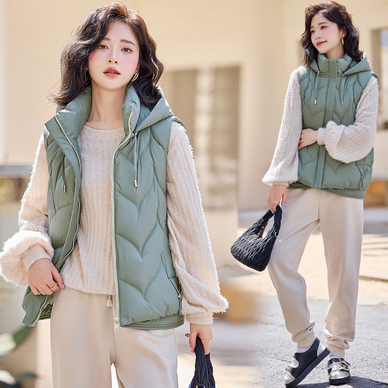Women's AutumnWinter Detachable-Hood Vest Outerwear Gilet