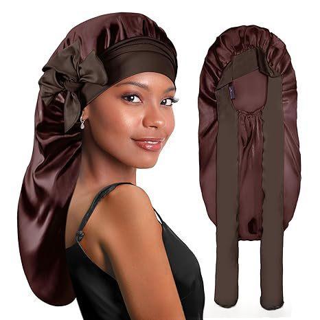 Long Double-layer Silk Sleep Cap Long-tube Hat With Elastic Brim Made From Mulberry Silk