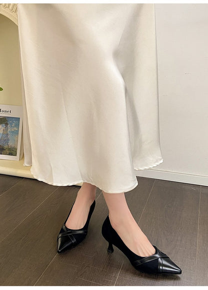 Women French Style Height Increase Stiletto Pumps, New Spring Autumn Gentle Mary Jane Leather Shoes For Dresses