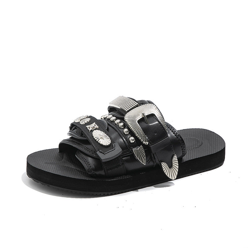 Silver-studded Casual Lightweight Platform Outdoor Slippers