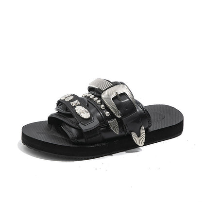 Silver-studded Casual Lightweight Platform Outdoor Slippers
