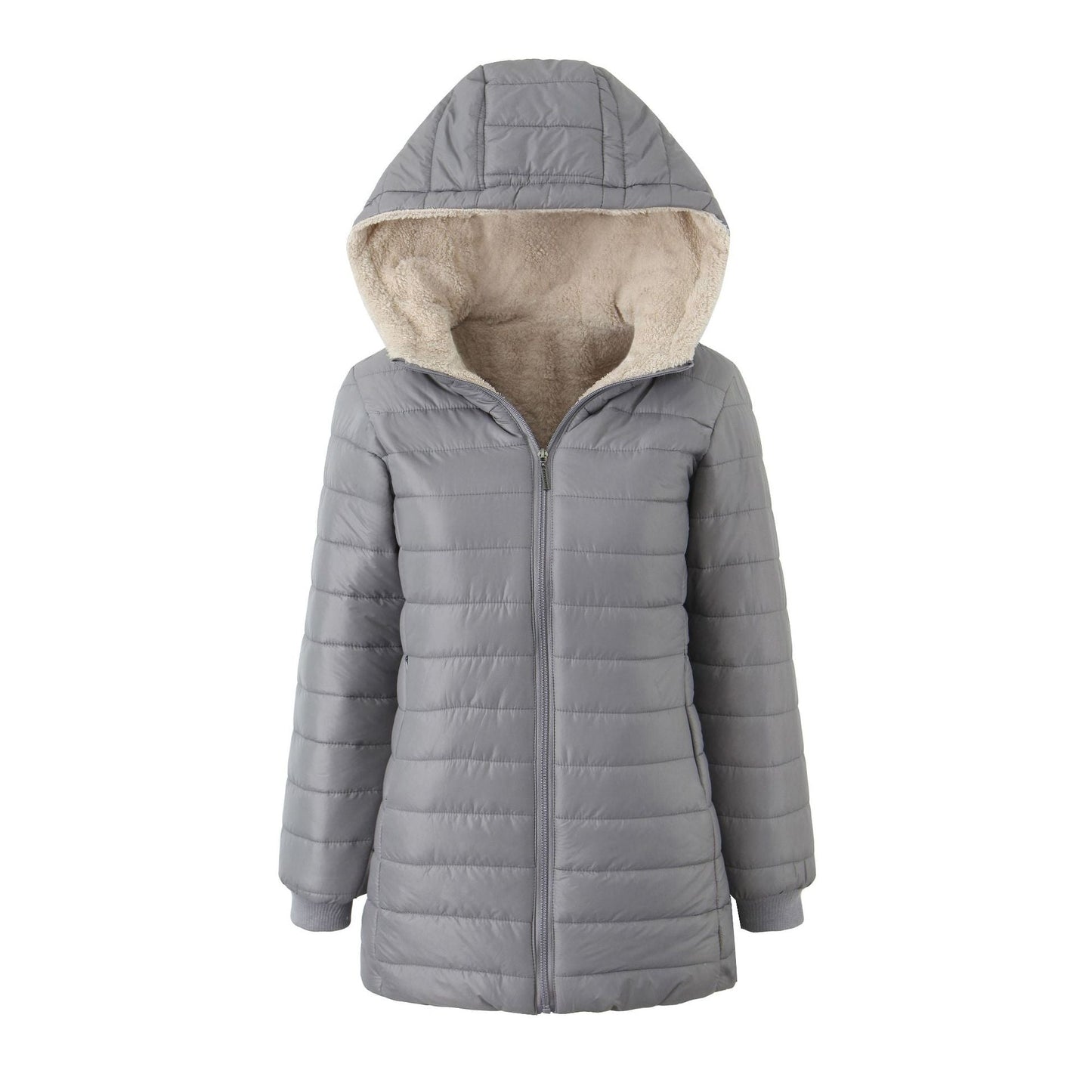 Womens Warm Hooded Fleece-lined Coat