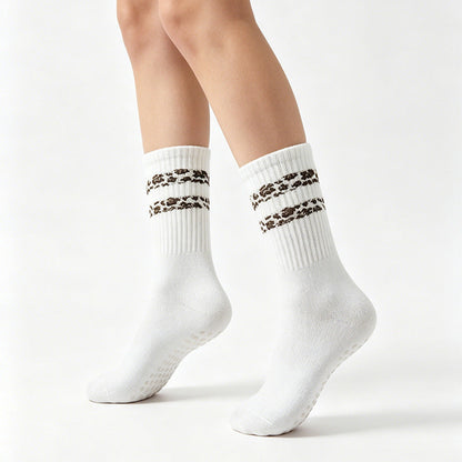 Striped Leopard-print Floor Socks For Women