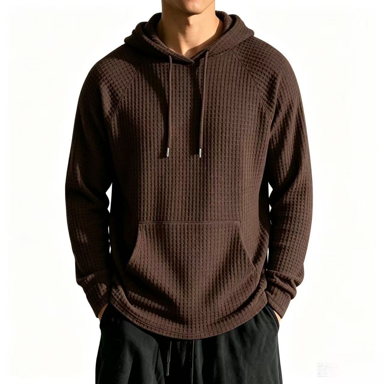 Mens Relaxed-fit Casual Waffle-knit Hooded Jacket