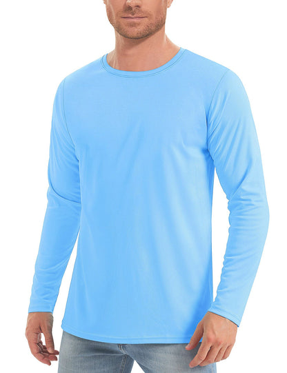Men Solid Color Crew Neck Sun Protection Long Sleeve Shirts Uv Protection Breathable Running Athletic Base Layer Casual Tops For Spring Summer