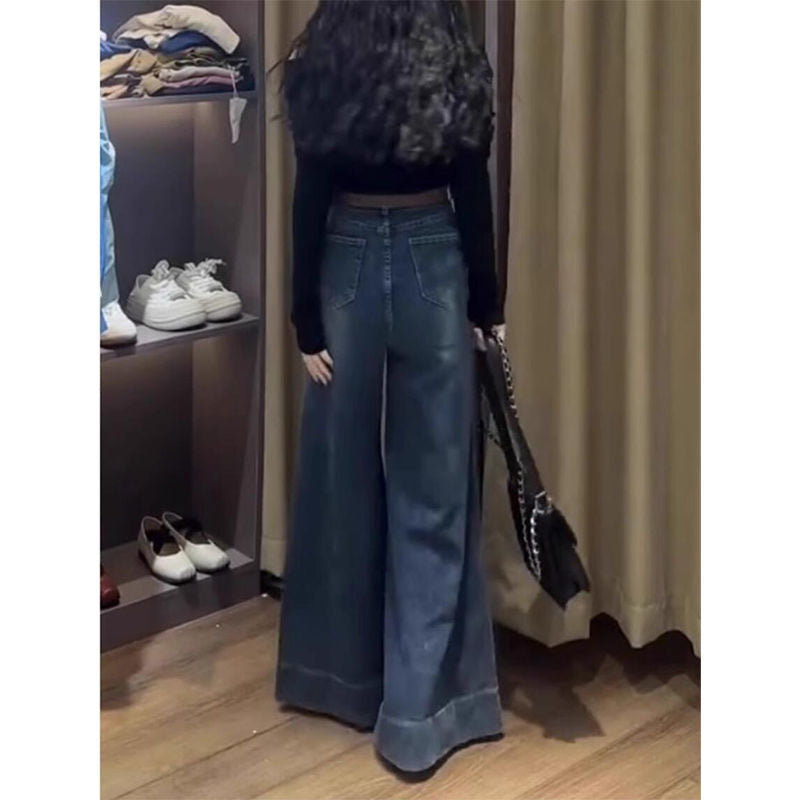 Stretchy Loose-fit Figure-flattering Draped Straight-leg High-waist Wide-leg Denim Jeans